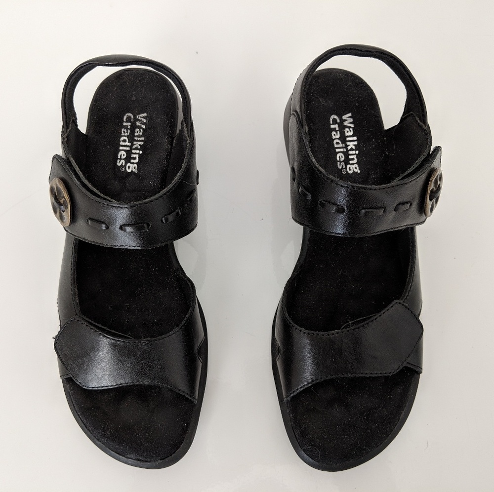 Walking Cradles Black Leather Sandals